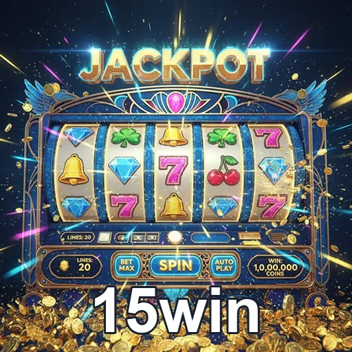 Imagem de uma máquina caça-níqueis no site 15win, destaque para slots e jogos de cassino