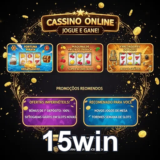 Tela do app 15win com jogos de casino acessíveis no mobile